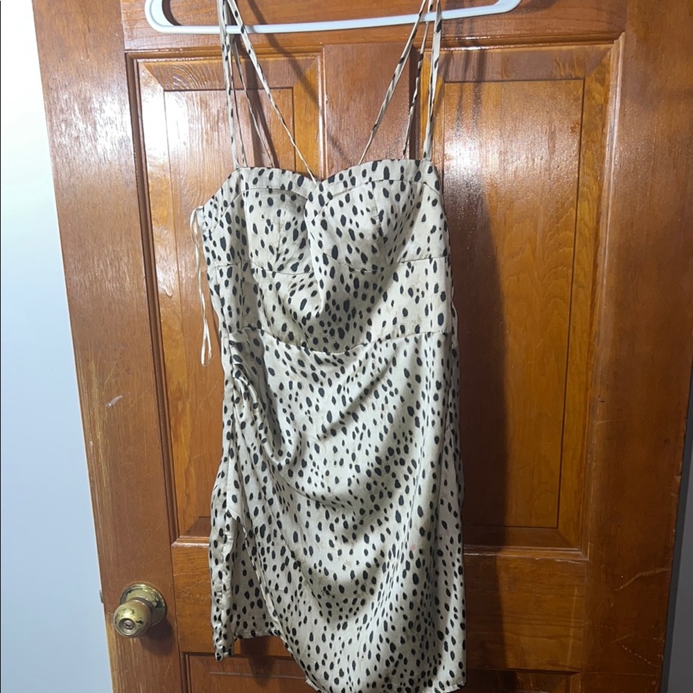 Zara Black and Cream Ruched Mini Slip Dress